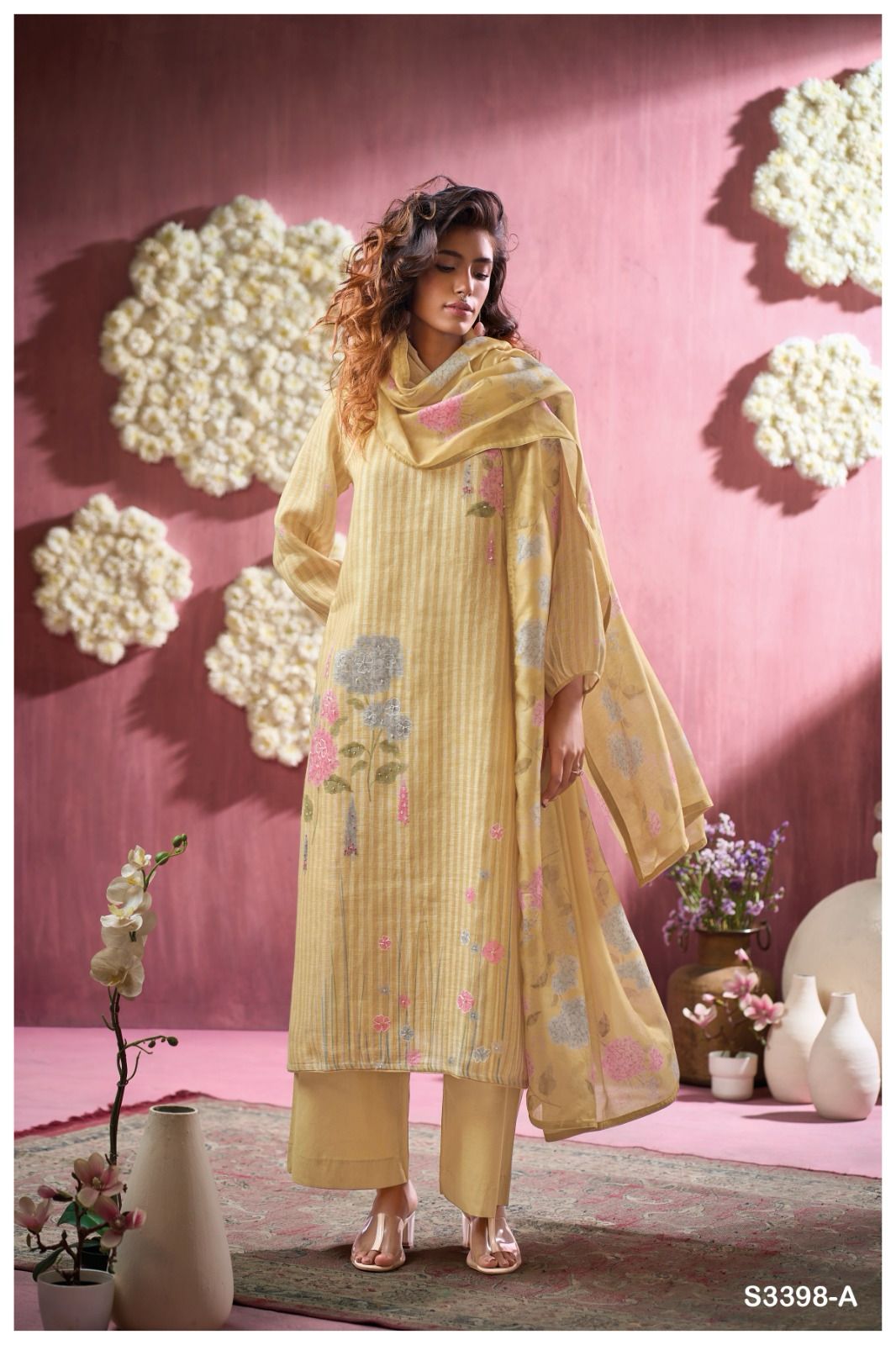 Ganga Georgie Linen Printed Embroidered Salwar Suit Collection
